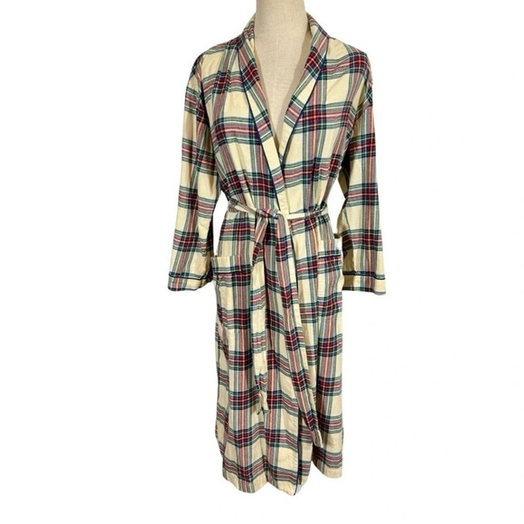 Sleepy Jones Marianne Brushed Cotton Twill Plaid Robe in Camel - Picture 2 of 8